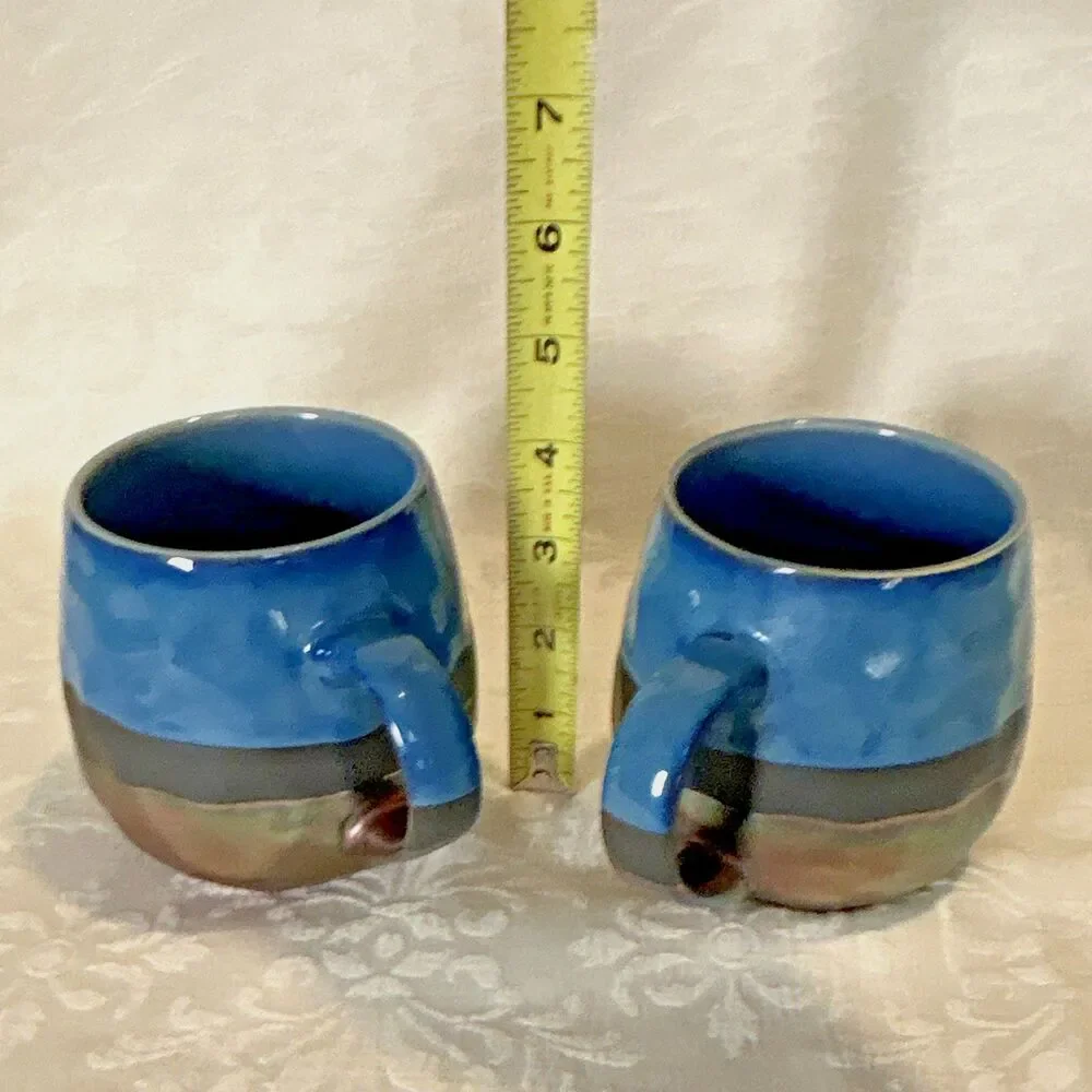 Set 2 Signature Housewares Sarah Mugs Iridescent Metallic Blue Bronze Stoneware